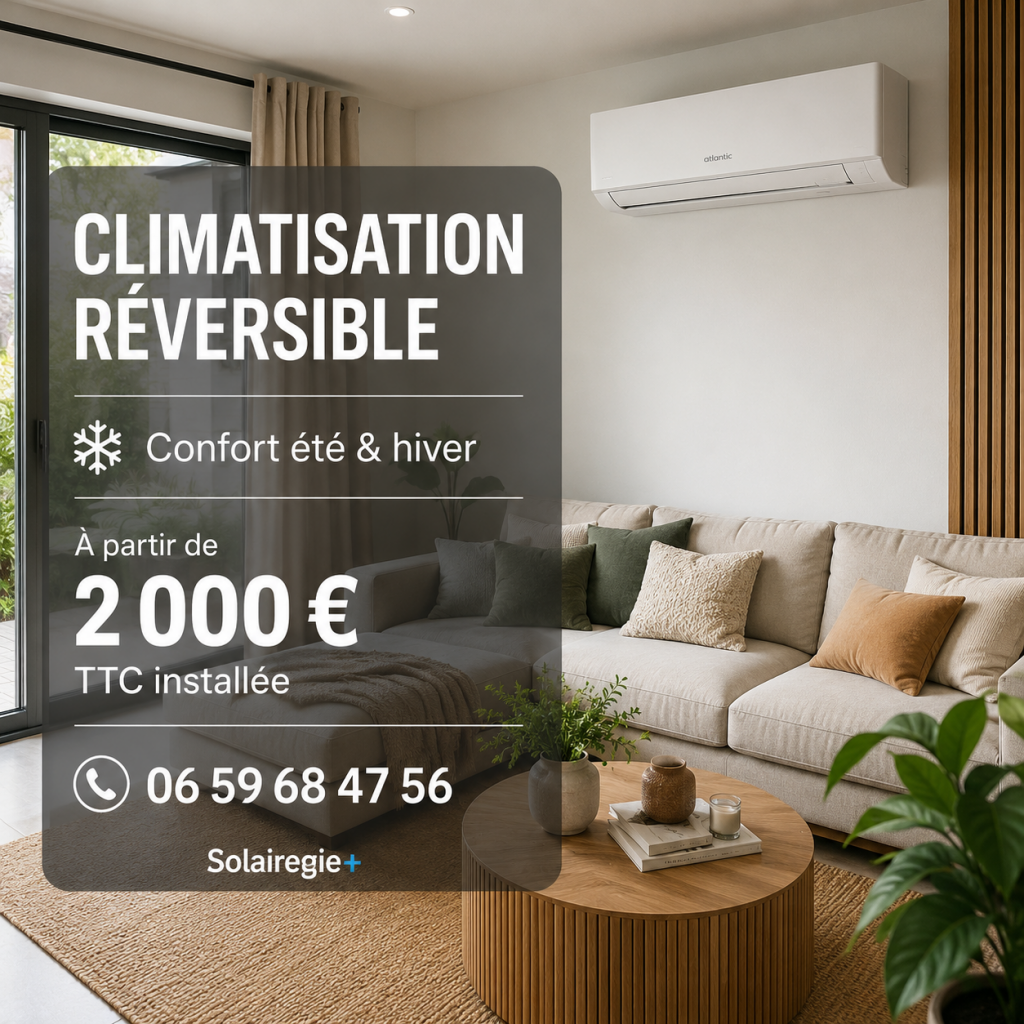 Installation d'une climatisation réversible Atlantic dans un salon à Montauban pour le chauffage et la climatisation de la maison.